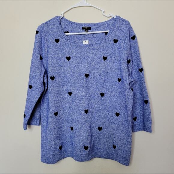 TALBOTS Embroidered Hearts Crew Neck Sweater X 0X - Picture 2 of 6